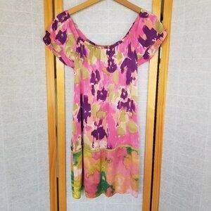 Vintage Hale Bob Silk Floral Mini Dress Size Small Watercolor Floral Print
